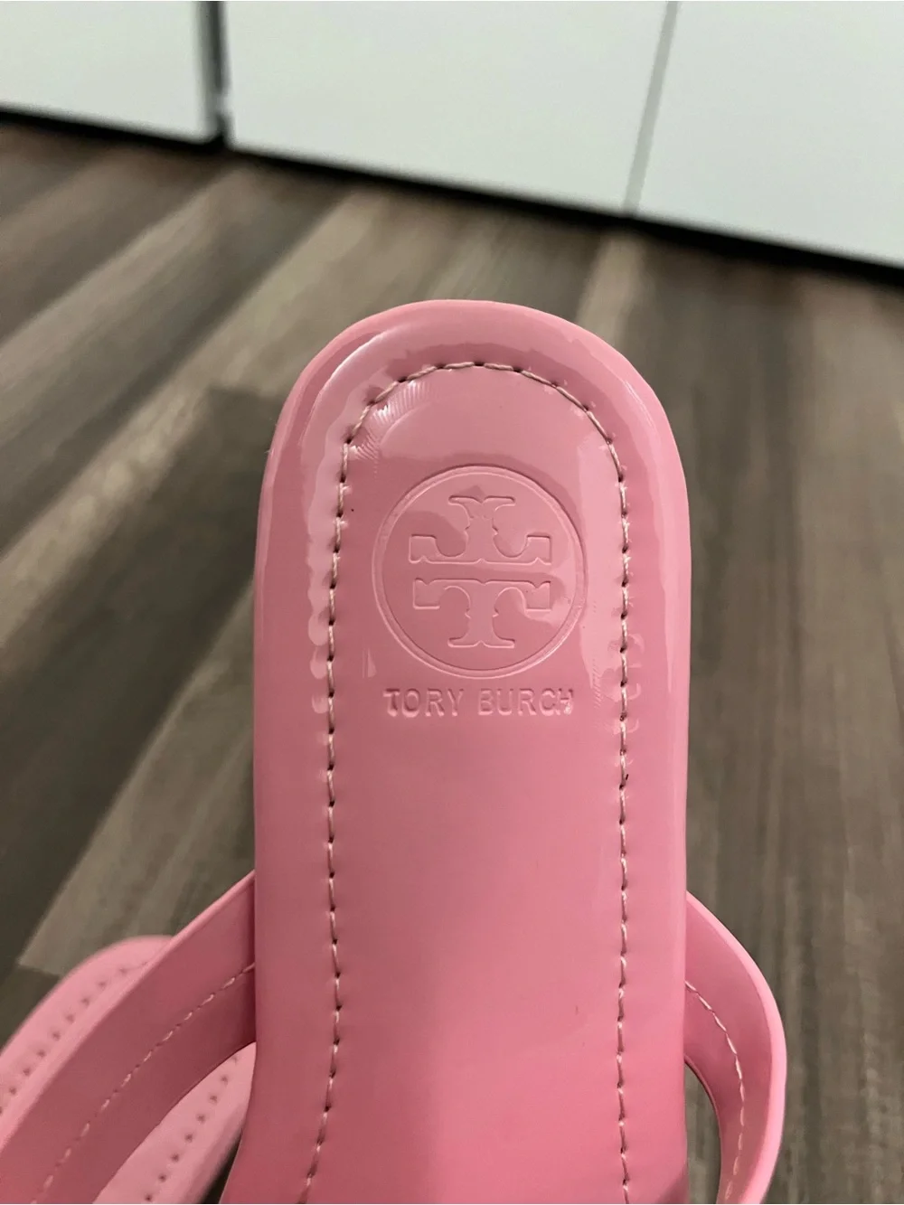 Tory Burch Pink Patent Logo Thong Sandals